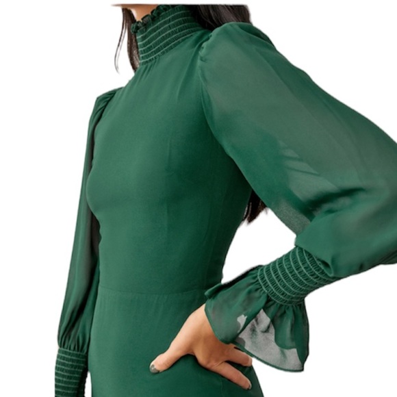 Reformation Long Sleeve Green Mini Dress NWT - Picture 7 of 15